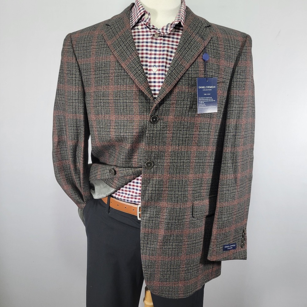 Daniel Cremiuex Men's Sport Coat Blazer Three Button Black Multicolor Wool 44R